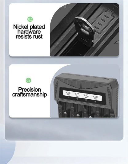Cargador USB Inteligente Baterías LCD (1/2/4 Ranuras) para Litio Recargable 18650 (4.2V) / Ni-MH AA/AAA (1.2V)