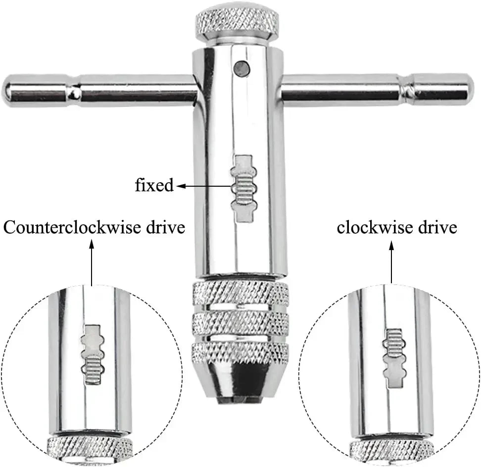 Llave Macho Manual Ajustable Mango T con Ratchet/Fresa para Roscar M3/M4/M5/M6/M8 Métrico