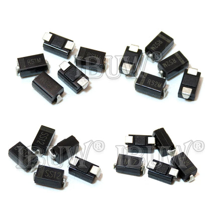 Diodo Rectificador Schottky SMD DO-214AC - Varios Tipos (M1-M7, SS12-SS36, US1M, RS2M, ES1D) - Lote 100 Piezas