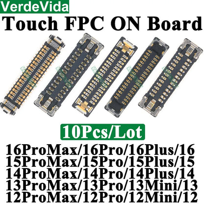 Conector FPC Táctil / Pantalla LCD en Placa Base para iPhone X/XS/XR/11/12/13/14/15/16 Pro Max/Plus (10 Unidades)