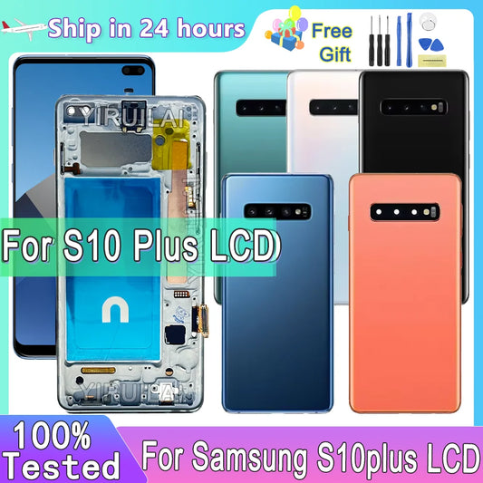 Pantalla probada S10Plus LCD con marco para SAMSUNG S10 Plus S10 + G975 G975F/DS reemplazo del ensamblaje del digitalizador de pantalla táctil