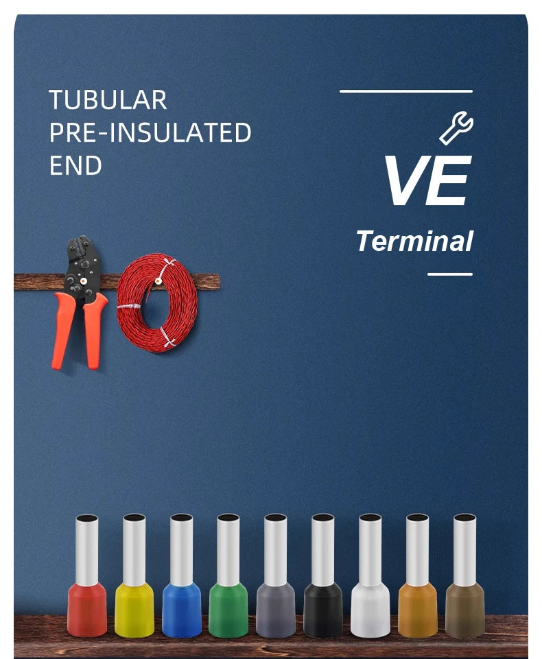 Conector Ferrule Cobre Oricalco Terminal Punta Cable Aislado Crimp (0.5-6mm², 22-10AWG, E0510-E6010) (1000 Unidades)