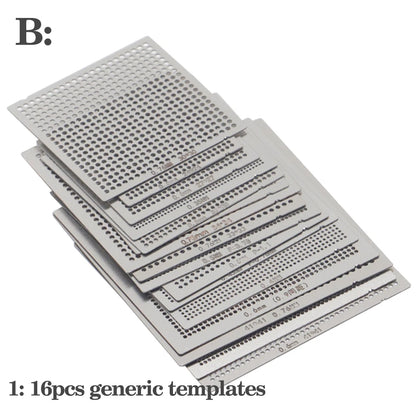 Set Plantillas Stencils BGA Universales (Calor Directo) para Reballing SMT/SMD (10/16/27 Piezas)