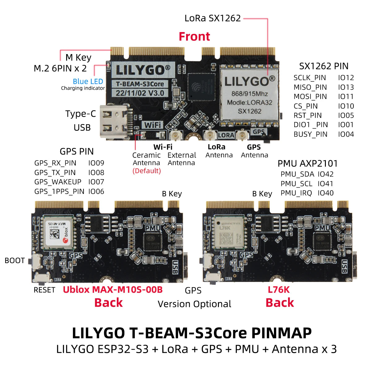 Placa Desarrollo LILYGO SoftRF T-Beam SUPREME ESP32-S3 LoRa (SX1262 868/915MHz) con GPS U-blox L76K, WiFi, Bluetooth, OLED 1.3"