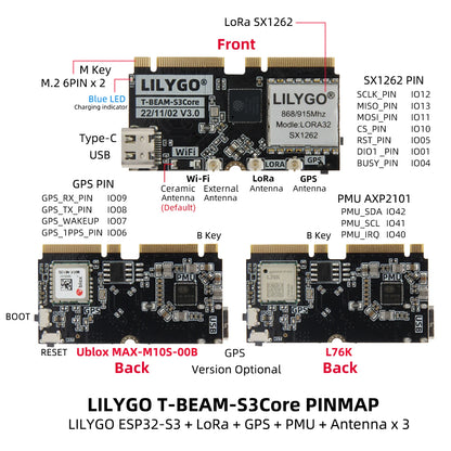 Placa Desarrollo LILYGO SoftRF T-Beam SUPREME ESP32-S3 LoRa (SX1262 868/915MHz) con GPS U-blox L76K, WiFi, Bluetooth, OLED 1.3"