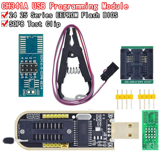 Kit Programador USB XTW100 (CH341) 24/25 Series EEPROM Flash BIOS + Clip Test SOIC8/SOP8
