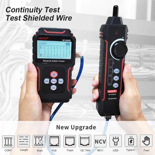 Rastreador Cable Red Noyafa NF-8209S - Tester LAN (Mide Longitud, Wiremap) con Display LCD