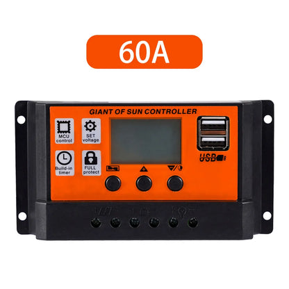 Controlador Carga Solar PWM 30A/60A/100A Auto Dual USB LCD Display 5V Regulador Batería Panel