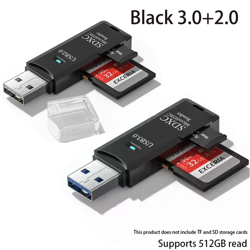 Lector Tarjetas Multifuncional 2 en 1 Alta Velocidad USB 3.0/2.0 (Soporta TF+SD) para Computadora/Tablet/Cámara/Laptop/Auto
