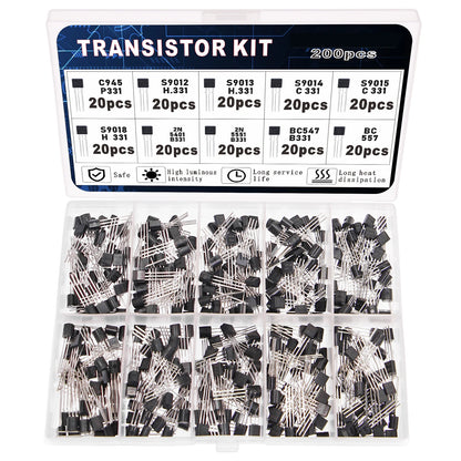 Kit Surtido Transistores BJT TO-92 - 10 Valores (A1015, BC327/337, C1815, S8050/8550, 2N2222/2907) (Total 200 Piezas)