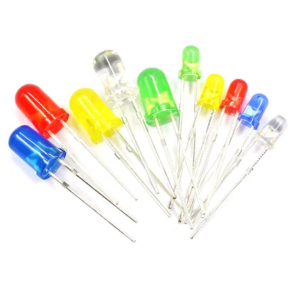 Kit Surtido Diodos LED 3mm/5mm (Blanco/Amarillo/Rojo/Verde/Azul) para DIY Electrónico (100 Piezas)