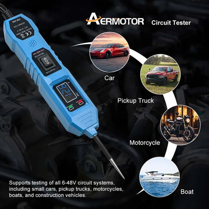 Tester Circuito Eléctrico Aermotor (6V-48V DC) con Display LED y Luz - Herramienta Diagnóstico Sistema Eléctrico Auto