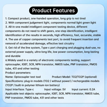 Tester Multifuncional Optoacopladores (5V/0.2A) - Detección IGBTs, Transistores PNP/PMOS, Componentes E.