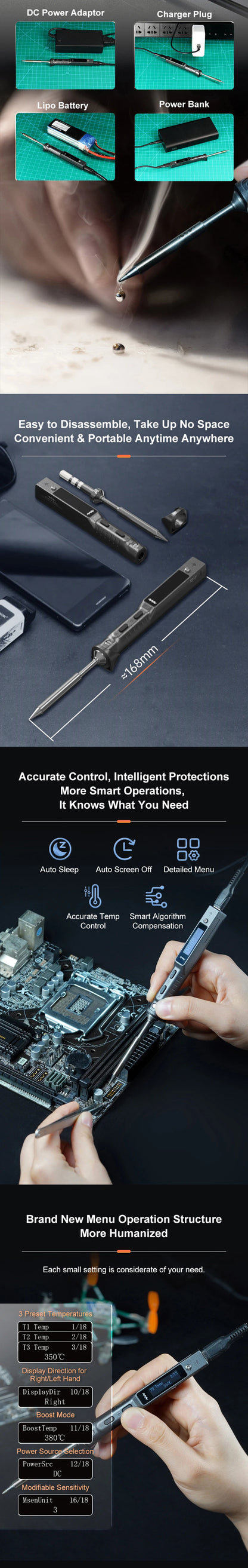 Original TS101 Electric Soldering Iron Adjustable Temperature USB Portable Digital Welding Station 65W Mini TS100 Upgraded