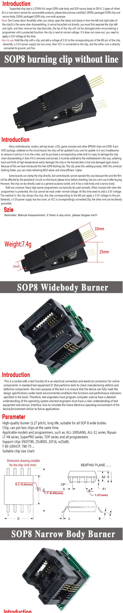Kit Programador USB XTW100 (CH341) 24/25 Series EEPROM Flash BIOS + Clip Test SOIC8/SOP8