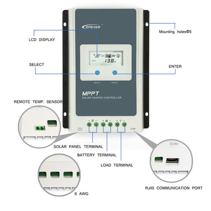 EPever MPPT 40A 30A 20A 10A Solar Charge Controller 12V 24V Auto Solar Panel Regulator Solar Battery Charger Tracer3210AN 4210AN