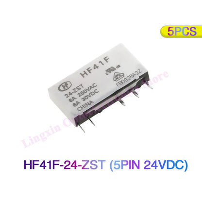 Relé Potencia HF41F-ZS/ZST/HS/HST 5-Pin 6A - Voltajes (5V/12V/24V DC) - Lote 5 Piezas