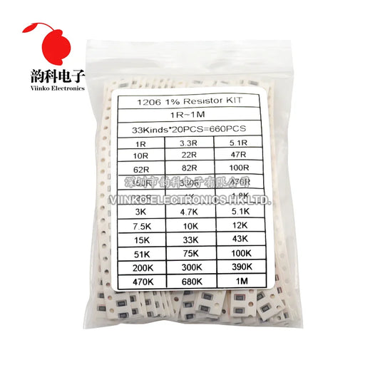 Kit Muestras Surtido Resistencias SMD (1206/0805/0603/0402/0201, 1%, 33 Valores x 20pcs = 660pcs, 1 Ohm - 1M Ohm)
