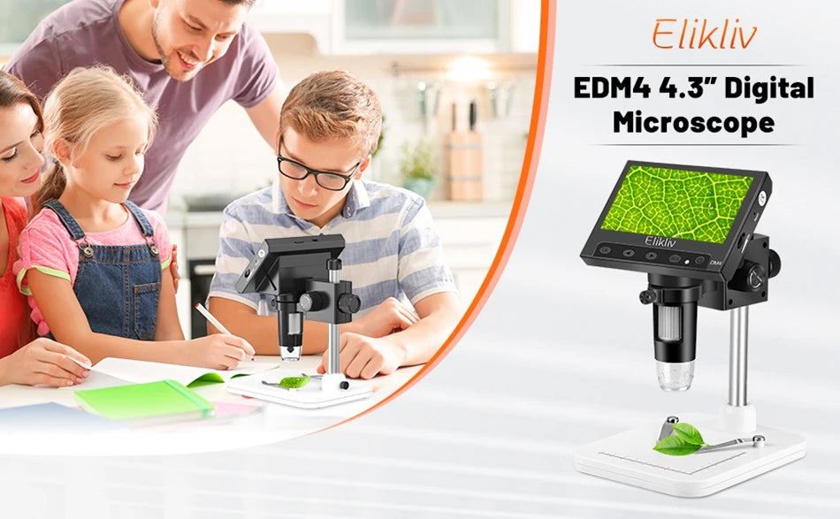 Elikliv EDM4 4.3" LCD Digital Microscope for Electronic 1000x Coin Magnifier Repair Microscope with LED Lights for PC Windows
