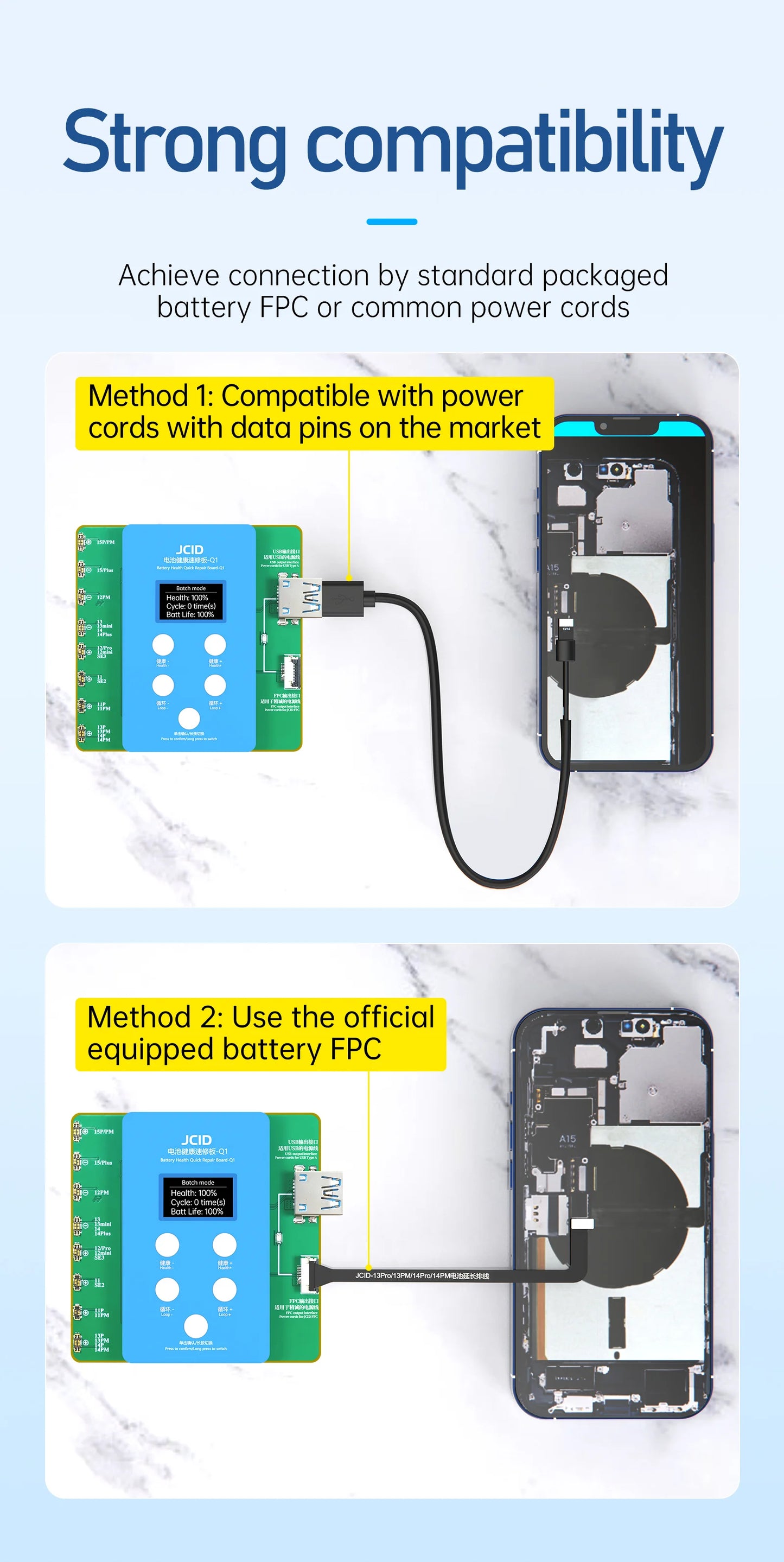 JCID JC Q1 Battery Health Quick Repair Board for iPhone 11, to 15 Pro, Solve Window, Pop-up Modify Battery Cycle, No Need FPC