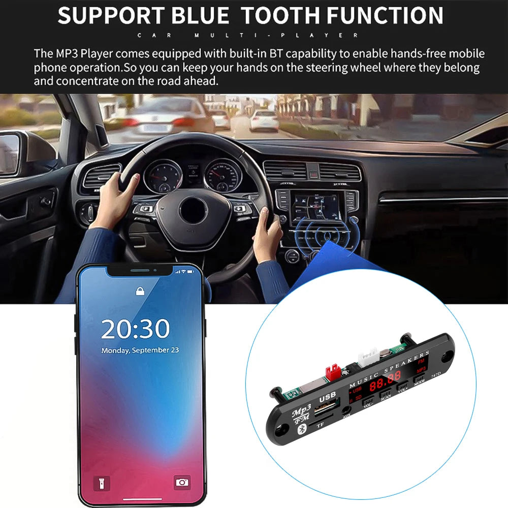 Módulo Decodificador MP3/WMA (9V/12V, Bluetooth 5.0) Reproductor Música Inalámbrico Lossless USB/AUX/TF/Radio FM con Control Remoto (1-5 Unidades)