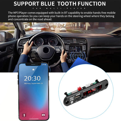Módulo Decodificador MP3/WMA (9V/12V, Bluetooth 5.0) Reproductor Música Inalámbrico Lossless USB/AUX/TF/Radio FM con Control Remoto (1-5 Unidades)
