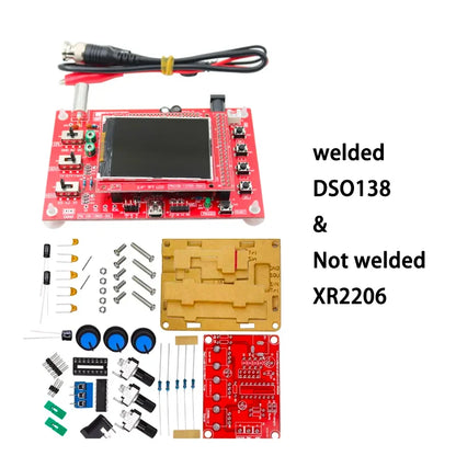 Kit Osciloscopio Digital DIY DSO138 (Código Abierto) con Sonda Cocodrilo y Case Acrílico + Generador XR2206