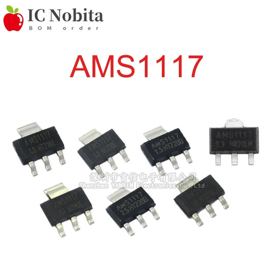 Lote 20 Pcs Regulador Voltaje Lineal AMS1117 SOT-223 (1.2V, 1.5V, 1.8V, 2.5V, 3.3V, 5V, ADJ)