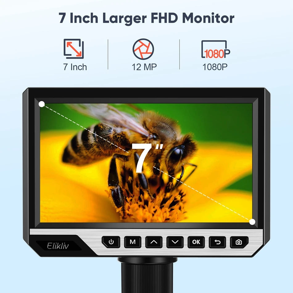 Elikliv EDM11S Digital Microscope 2000X 7" IPS 12MP 1080P Lab Biological Microscope Camera Dual Lens With Remote Control