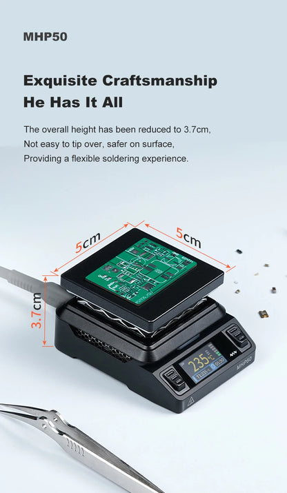 MINIWARE MHP50 Mini Hot Plate Preheater 50*50mm Heating Area Constant Temperature Heating Table 350℃ Intelligent Heating Tool