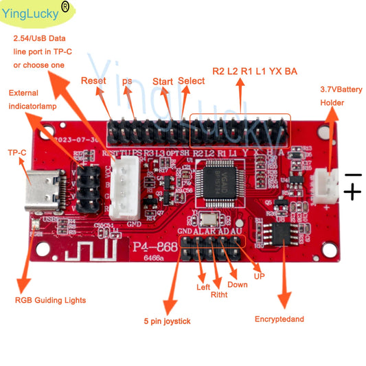 Placa Encoder PCB Joystick Arcade Inalámbrico Bluetooth USB Zero Delay (Controlador 3 en 1) para Sanwa/PC/PS3/PS4 DIY