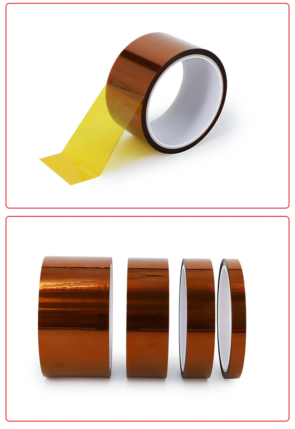 Cinta Adhesiva Kapton Poliimida Alta Temperatura (10-50mm Ancho, 33m Largo) Resistente Calor para Enmascarar/Soldar