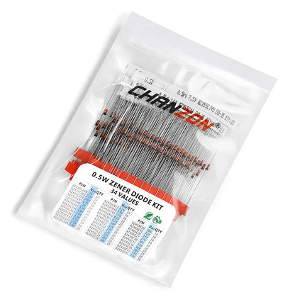 Kit Surtido Diodos Zener (0.5W, 2V-47V, 34 Valores)