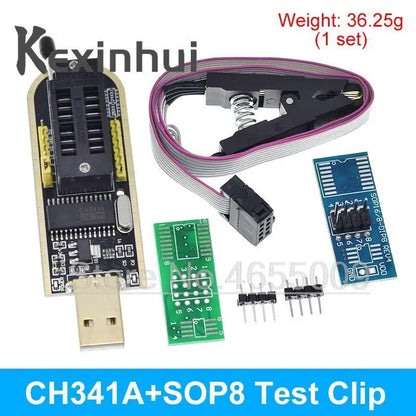 Kit Programador USB CH341A 24/25 Series EEPROM Flash BIOS + Clip Test SOIC8/SOP8 + Adaptador 1.8V + Adaptador SOIC8