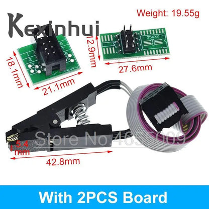 Kit Programador USB CH341A 24/25 Series EEPROM Flash BIOS + Clip Test SOIC8/SOP8 + Adaptador 1.8V + Adaptador SOIC8