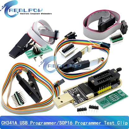 Kit Programador USB CH341A 24/25 Series EEPROM Flash BIOS + Clip Test SOP16/SOIC16 para RT809F/TL866