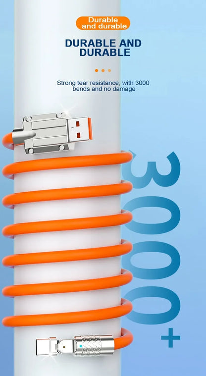 Cable Datos Silicona Grueso/Alargado Tipo C 120W 6A Carga Ultra Rápida con Rotación 180° para Huawei/Samsung/Xiaomi