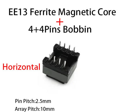 Núcleo Ferrita EE13 PC40 con Bobina Vertical/Horizontal (6/8/10 Pines)