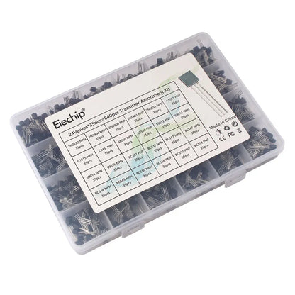 Kit Surtido Transistores TO-92 NPN/PNP (BC547/327/337, 2N2222/3904/3906, C945) en Caja - 200-900 Piezas