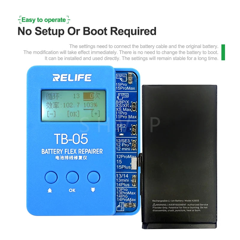 RELIFE TB-05 Battery Cable Repair Instrument Setup-free and Boot-free Adapt To Various Models for IPhone IP8G-15PM