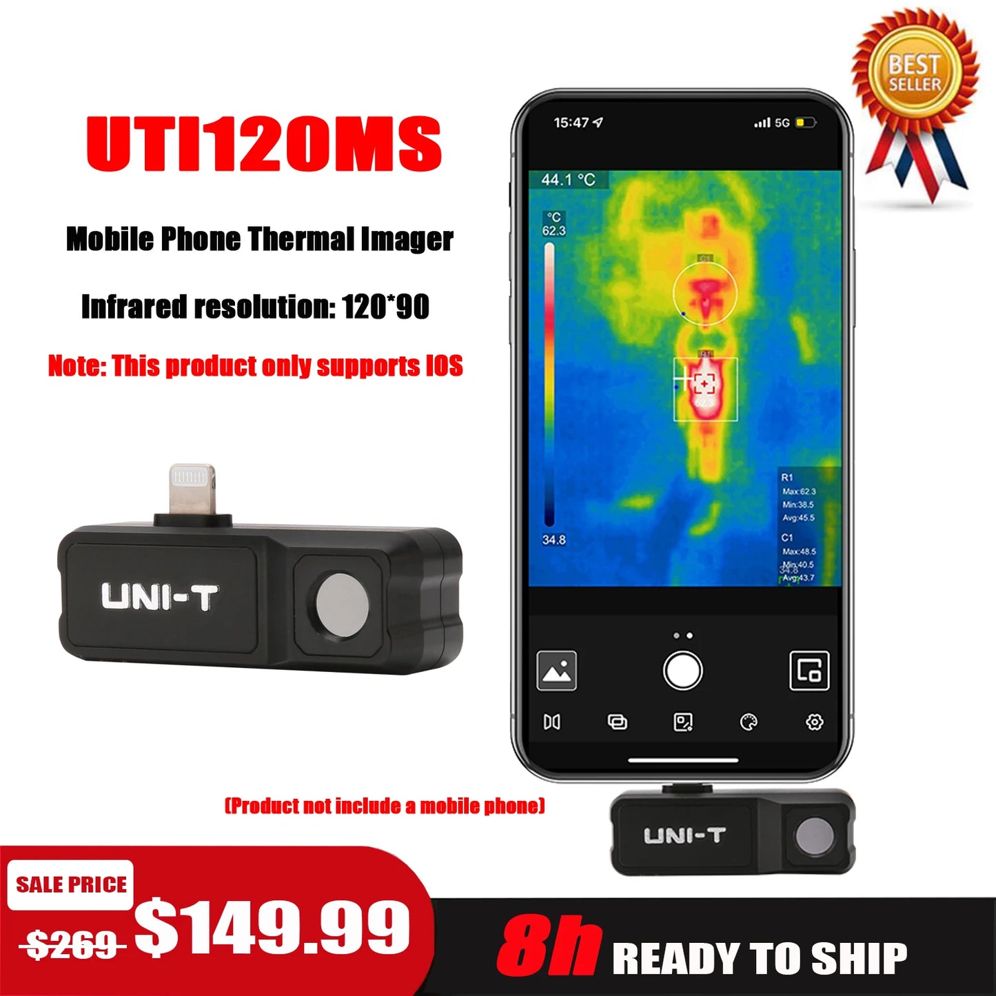 Termógrafo UNI-T UTi120MS para iPhone (iOS) - Cámara Térmica USB-C Detección PCB/Calefacción Suelo