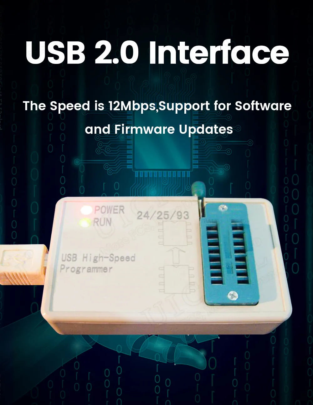 Kit Programador USB Alta Velocidad EZP2019 para EEPROM 24/25/93, Flash 25 BIOS Chip con Socket SOP + Clip