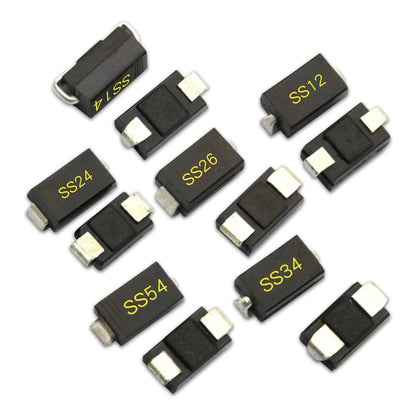 Diodo Schottky SMD (SS12/SS14/SS24/SS26/SS34/SS36/SS54/SS110/SS2200, SMA) (20 Unidades)