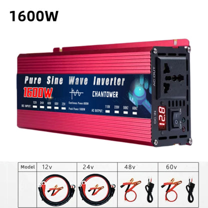 Inversor Onda Pura DC 12V/24V a AC 110V/220V (2000W-5000W) Convertidor Voltaje Portátil Auto/Solar