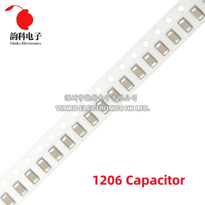 Capacitor Cerámico Multicapa Chip SMD 1206 (0.5pF-100uF) - Pack 100 Unidades (Valores Surtidos)