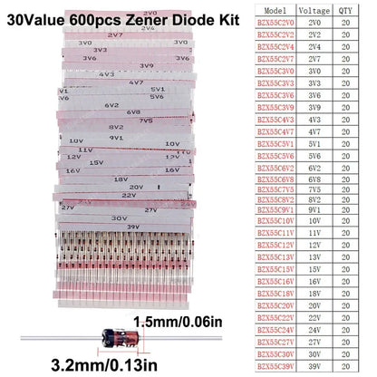 Kit Surtido Diodos (Zener/TVS/Schottky Rápido) DIP/SMD para Electrónica DIY
