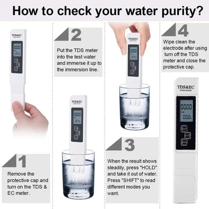 Medidor Digital TDS Agua Portátil Alta Precisión (Pantalla Grande) para Agua Purificada/Grifo Hogar (Blanco)