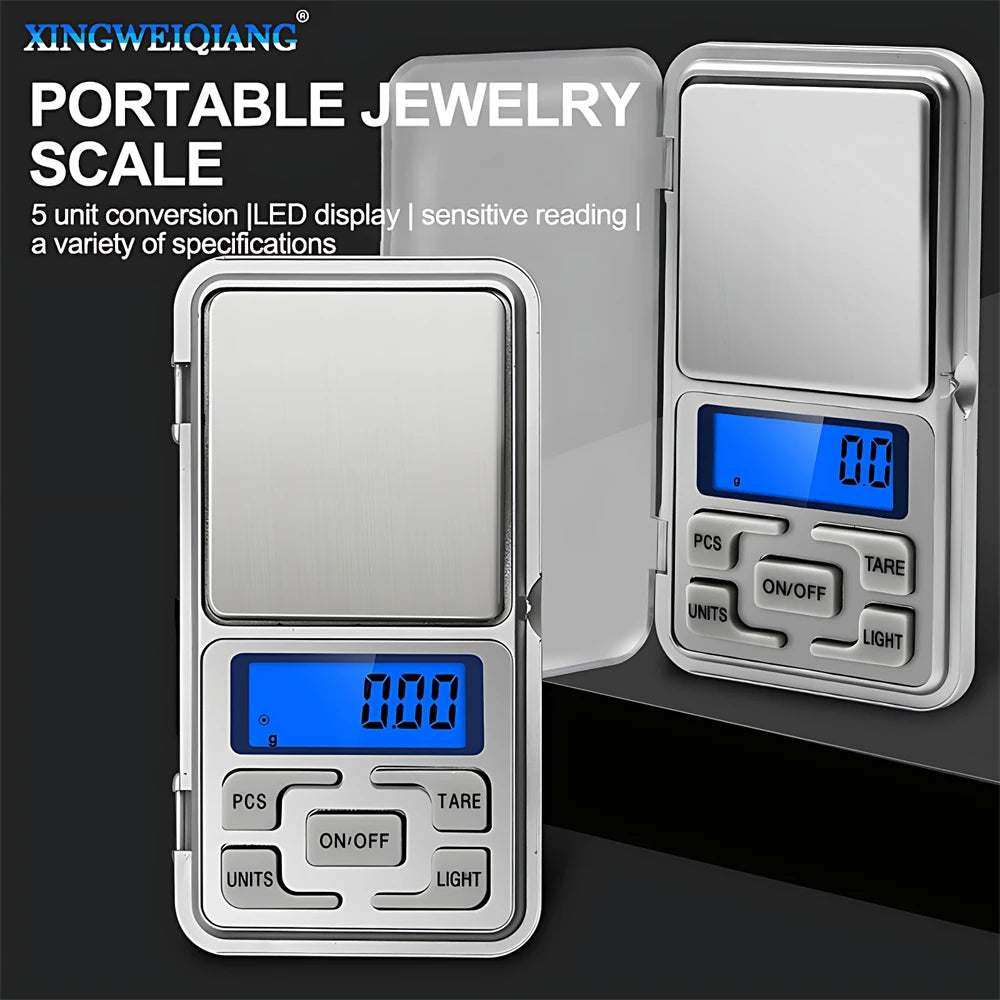 Mini Balanza Electrónica Digital Bolsillo Alta Precisión (0.01g - 500g) para Joyería/Oro/Plata/Cocina (Gramos)