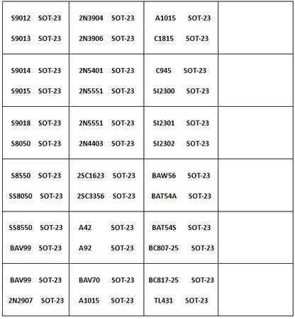 Kit Libro Muestras Transistores/Diodos/ICs SMD SOT-23 - 87 Valores (25/50 Unids c/u)