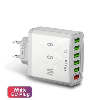 Adaptador Cargador Viaje Rápido USB 3.1A 6 en 1 Multi-Enchufe QC3.0 para iPhone 12/13/Samsung/Xiaomi